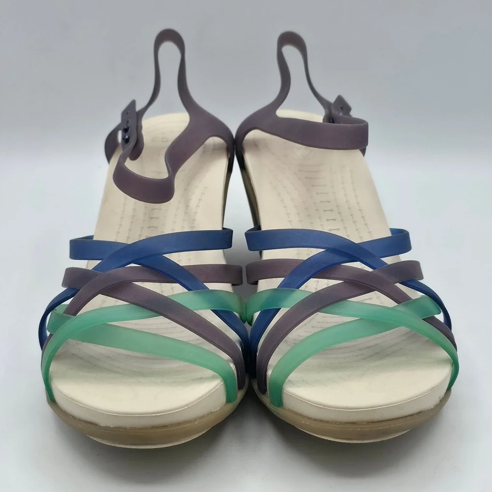 Crocs Isabella Strappy Wedge Sandal Women 9 Multi Color Huarache Lightweight 3in